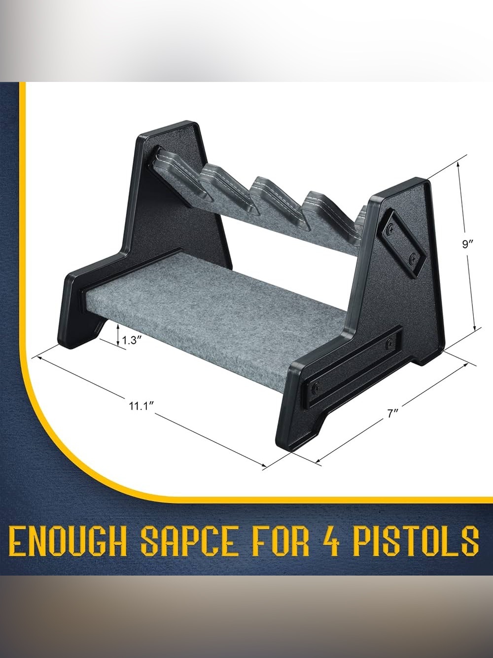 Mind and Action Pistol Rack, Handgun Holder For Safe, Holds 4 Pistols